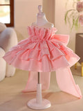 Blush Pink Satin Flower Girl Dress with Large Bow Back for Wedding & Birthday Party