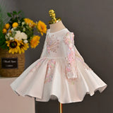 White Long Sleeve Satin Princess Dress Toddler Birthday Ball Gown Sequin Flower Girl Wedding Dress