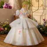 Flower Girl Dress Monet Garden Pastel Blue & Pink Princess Ball Gown for Girls Party