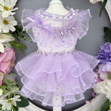 Lavender Rhinestone Butterfly Dog Princess Dress Pearl Tulle Pet  CatsTutu Gown