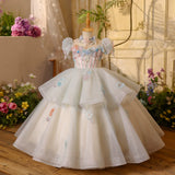 Flower Girl Dress Monet Garden Pastel Blue & Pink Princess Ball Gown for Girls Party