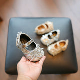 Sparkly Silver Sequin Mary Jane Princess Shoes with Bow for Toddler Girls