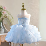 Light Blue Flower Girl Dress for Wedding | Kids Birthday Party Gown Jellyfish Tassel