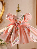 Pink Satin Flower Girl Dress & Princess Dress: Embroidered Kids Party Gown
