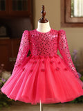 Fuchsia Sparkly Sequin Kids Formal Dress Puffy Tulle Tutu Flower Girl Dress for Wedding Performance Photoshoot
