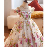 Luxury French Floral Flower Girl Dress | Off-Shoulder Princess Pageant Gown