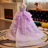 Lavender Purple Girls Pageant Dress | Luxury Pearl Tassel Gown