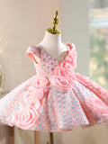 Luxury Pink Flower Girl Dress for Weddings | Toddler Princess Pageant Gown