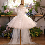 Luxury White 3D Flower Girl Dress with Train | Kids Wedding Gown