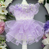 Lavender Rhinestone Butterfly Dog Princess Dress Pearl Tulle Pet  CatsTutu Gown