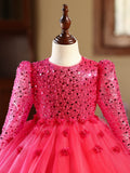 Fuchsia Sparkly Sequin Kids Formal Dress Puffy Tulle Tutu Flower Girl Dress for Wedding Performance Photoshoot