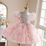 Pink Sequin Flower Girl Dress Luxury Tulle Princess Pageant Gown for Toddler Birthday Party