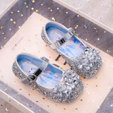 Sparkly Purple Crystal Princess Shoes for Girls - Glitter Mary Jane Flats with Rhinestone Flower for Party