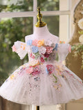 3D Floral Off Shoulder Girls Pageant Dress | Kids Birthday Dress Princess Tulle Gown