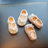Baby Girl Shoes Pearl Rhinestone Princess Dress Shoes Soft Sole Non-Slip Infant First Walkers Mary Jane Flats for Wedding Party Birthday