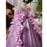 Luxury Lavender Flower Girl Dress with Ruffles | Princess Pageant Gala Gown