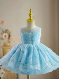 Sky Blue Sequined Baby Flower Girl  Dress Pageant Gown for 1st Birthday & Weddings