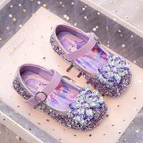 Sparkly Purple Crystal Princess Shoes for Girls - Glitter Mary Jane Flats with Rhinestone Flower for Party