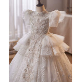 White Floral Flower Girl Dress | Vintage Embroidered Kids Birthday Dress Runway Gown