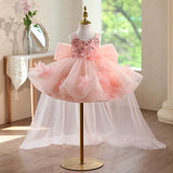 Luxury Sequin Pink Flower Girl Dress with Detachable Train — Big Bow Toddler Princess Ball Gown for Weddings & Birthdays