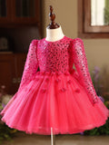 Fuchsia Sparkly Sequin Kids Formal Dress Puffy Tulle Tutu Flower Girl Dress for Wedding Performance Photoshoot