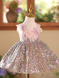 Pastel Pink & Purple Sparkly Baby Girl Pageant Dress for 1st Birthday