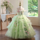 Luxury Mint Green 3D Floral Flower Girl Dress with Hanging Flower Tassels