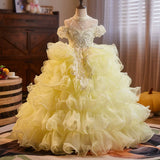 Luxury Yellow Flower Girl Dress with Ruffles | Princess Pageant Gala Gown