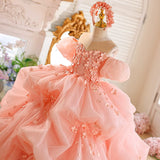 Peach Pink Girls Pageant Dress | Luxury Flower Girl Gown