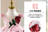 Sleeveless Pink Sequin Rose Flower Girl Dress Princess Birthday Party Gown for Toddler Kids