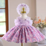 Sleeveless Lavender Ruffle Pearl Tutu Flower Girl Dress for Wedding Baptism Toddler Birthday
