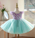 Mint Green Princess Birthday Dress for Toddler Girls | Sequin Flower Girl Tutu Gown with Headband Veil