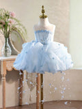 Light Blue Flower Girl Dress for Wedding | Kids Birthday Party Gown Jellyfish Tassel