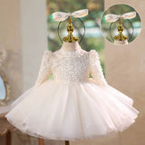 Sparkly Long Sleeve Flower Girl Dress Baby Birthday Party Gown with Bow Headband