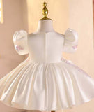 Luxury Satin Flower Girl Dress - 1st Birthday Princess Gown with Veil