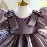 Lavender Purple Princess Birthday Dress for Toddler | Sequin Flower Girl Gown & Puff Sleeve Puffy Party Tutu Outfit